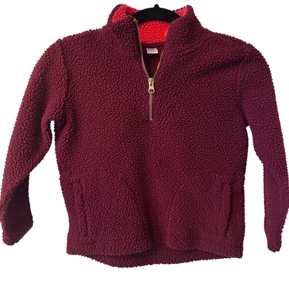 Old Navy Kids Sherpa Quarter-Zip Pullover Jacket S 6-7 Burgundy With Pink Accent - Picture 1 of 4